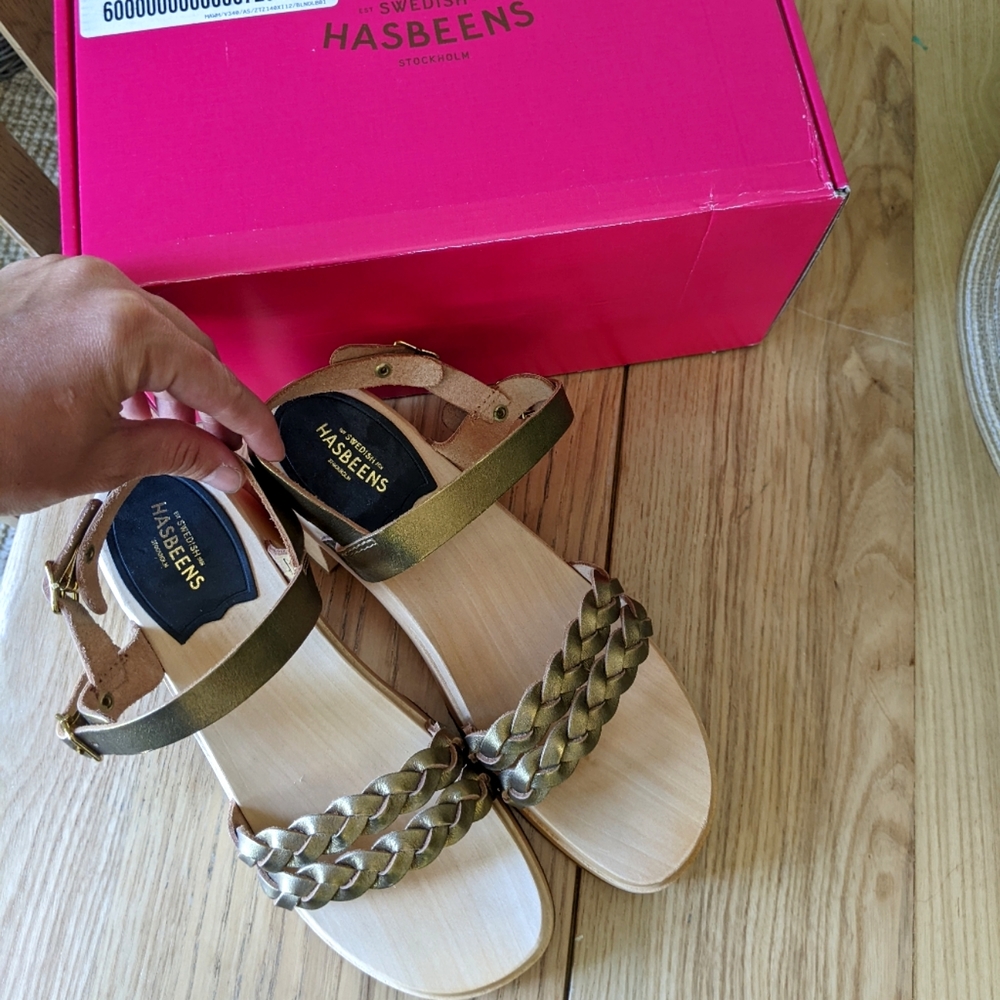 Swedish Hasbeen *never worn* Braided Sandal Wooden Clog